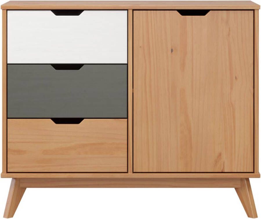 Hioshop Scandik kommode dressoir 1 deur 3 laden honing wit grijs.