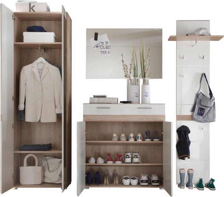 Hioshop Seto garderobe opstelling A licht eiken decor wit hoogglans.