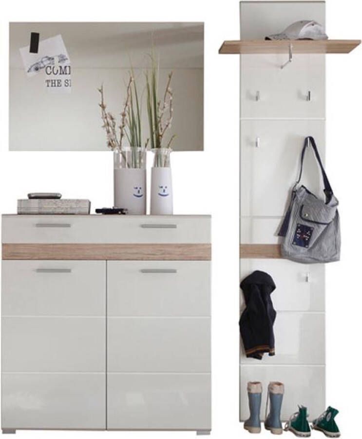 Hioshop Seto garderobe opstelling D licht eiken decor wit hoogglans.