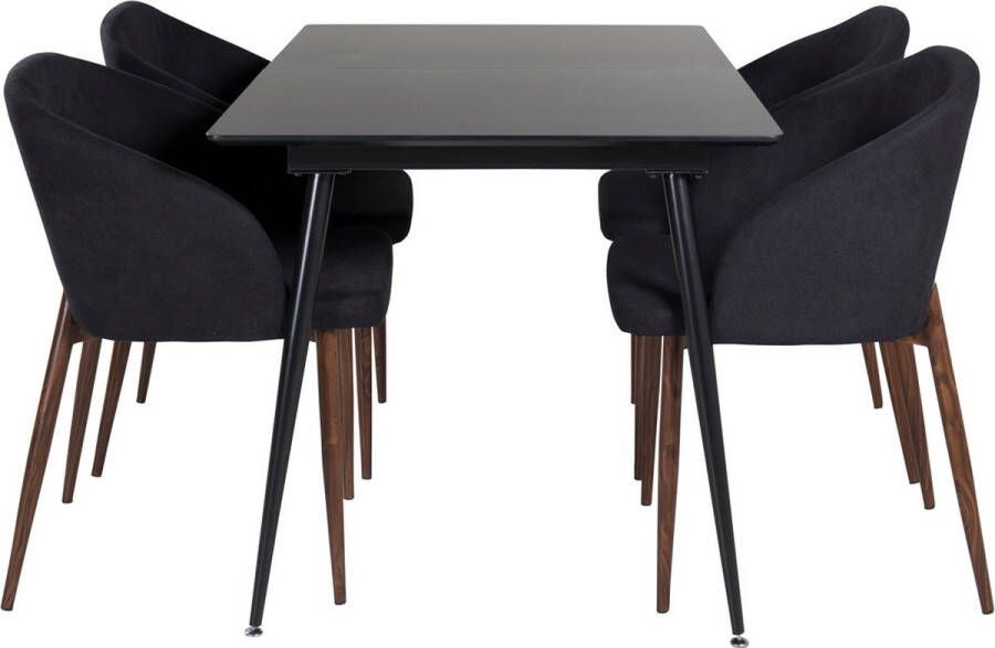 Hioshop SilarBLExt eethoek eetkamertafel uitschuifbare tafel lengte cm 120 160 zwart en 4 Arch eetkamerstal zwart.