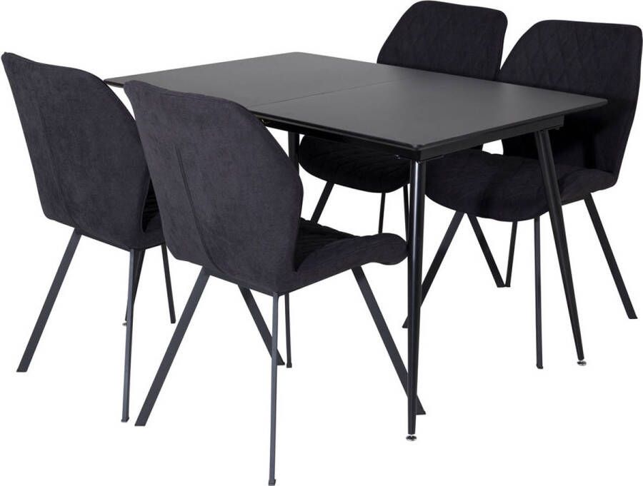 Hioshop SilarBLExt eethoek eetkamertafel uitschuifbare tafel lengte cm 120 160 zwart en 4 Gemma eetkamerstal zwart.