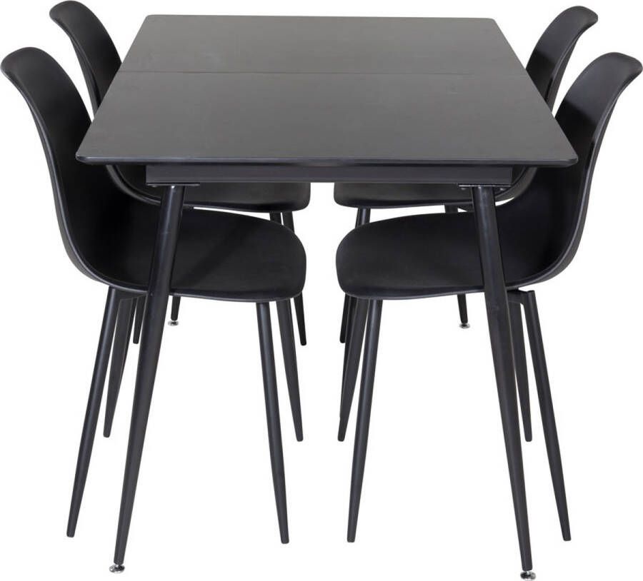 Hioshop SilarBLExt eethoek eetkamertafel uitschuifbare tafel lengte cm 120 160 zwart en 4 Polar eetkamerstal zwart.
