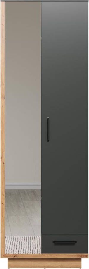 Hioshop Synnax kledingkast 1 groot deur 1 klein deur 1 lade grijs eik decor.