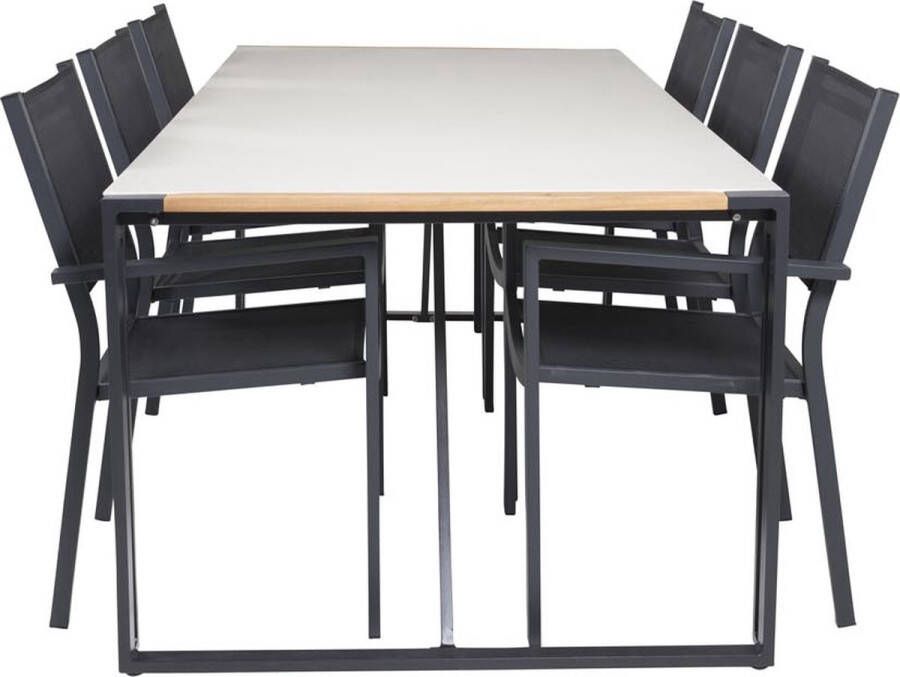 Hioshop Texas tuinmeubelset tafel 200x100cm 6 stoelen Copacabana zwart