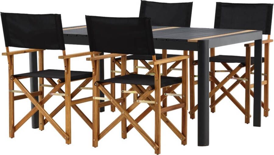 Hioshop Togo tuinmeubelset tafel 150x100cm 4 stoelen Marion zwart
