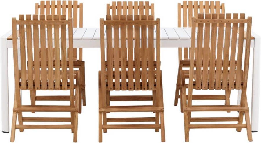 Hioshop Togo tuinmeubelset tafel 200x100cm 6 stoelen Ghana wit naturel