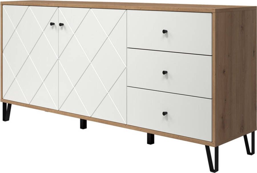 Hioshop Touch dressoir 2 deuren eiken decor wit mat.