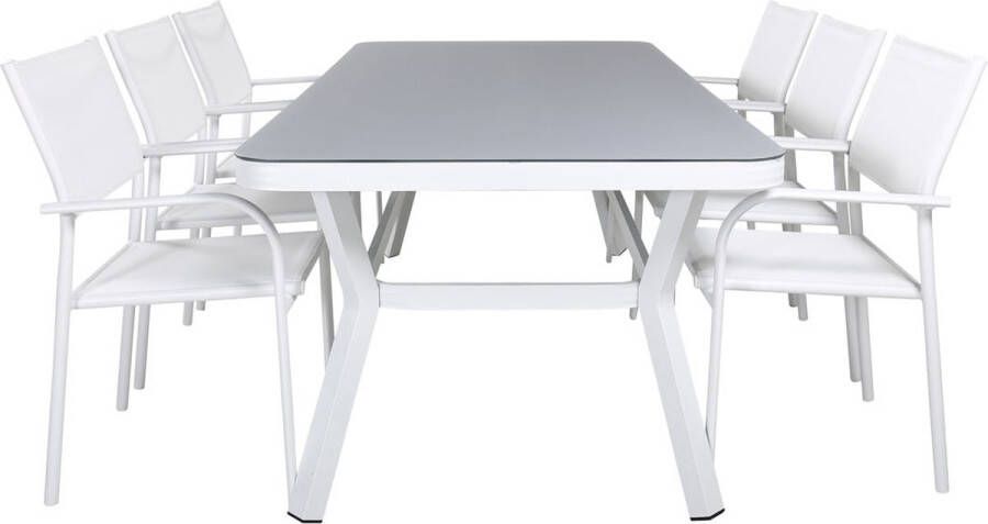 Hioshop Virya tuinmeubelset tafel 100x200cm en 6 stoel Santorini wit grijs