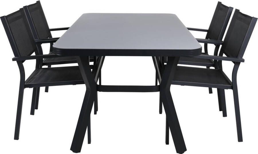Hioshop Virya tuinmeubelset tafel 160x90cm 4 stoelen Copacabana zwart