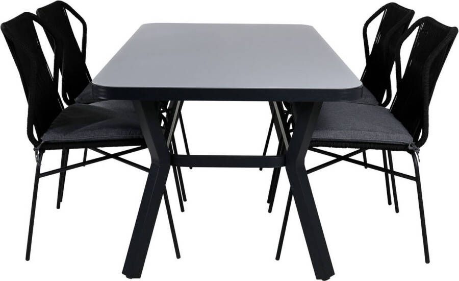 Hioshop Virya Tuinmeubelset Tafel 90x160cm En 4 Stoel Julian Zwart Grijs.