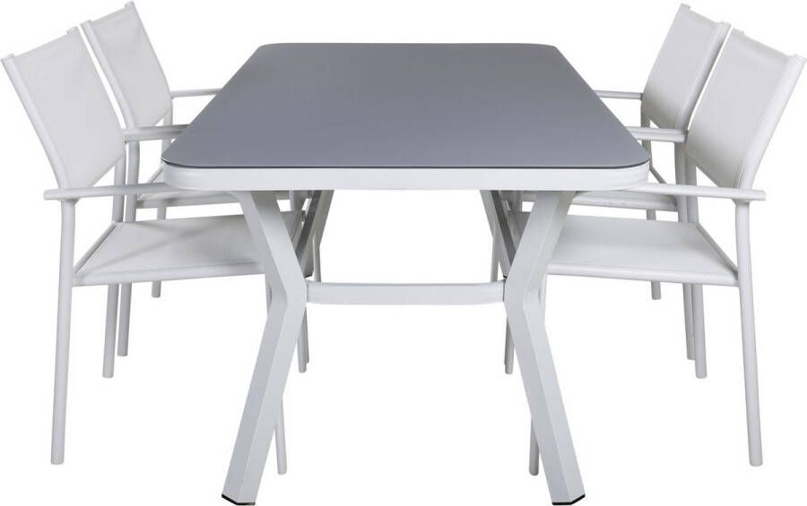 Hioshop Virya tuinmeubelset tafel 90x160cm en 4 stoel Santorini wit grijs
