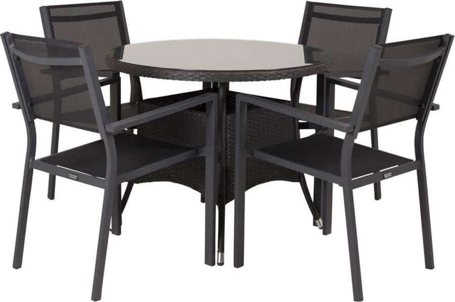 Hioshop Volta tuinmeubelset tafel 90x90cm 4 stoelen Copacabana zwart