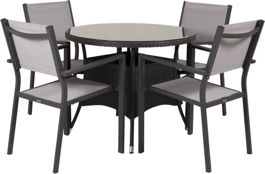 Hioshop Volta tuinmeubelset tafel 90x90cm 4 stoelen Copacabana zwart grijs