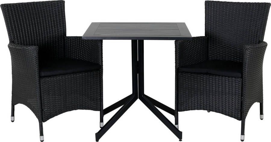 Hioshop Way tuinmeubelset tafel 70x70cm en 2 stoel Knick zwart.