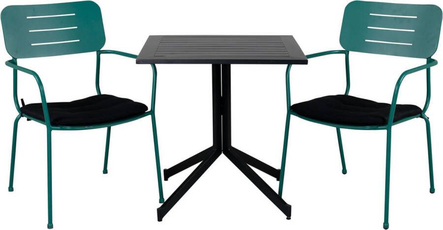 Hioshop Way Tuinmeubelset Tafel 70x70cm En 2 Stoel Nicke Groen Zwart.