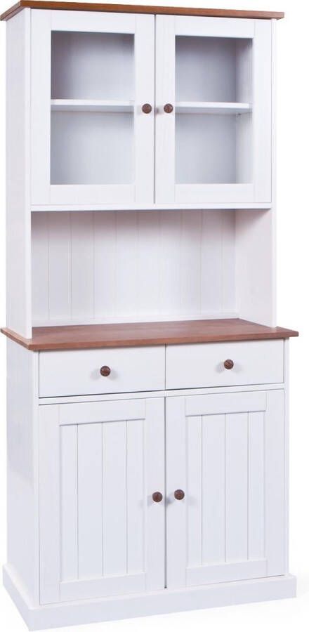 Hioshop Wright dressoir 2 deuren 2 glazen deuren 2 lades wit bruin.