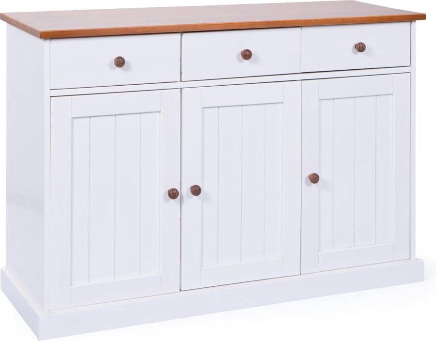 Hioshop Wright dressoir 3 deuren 3 lades wit bruin.