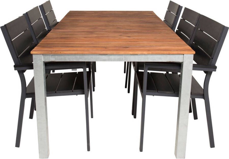 Hioshop Zenia Tuinmeubelset Tafel 100x200cm En 6 Stoel Levels Zwart Naturel Zilver.