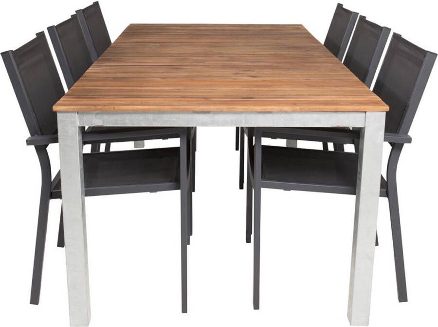 Hioshop Zenia tuinmeubelset tafel 200x100cm 6 stoelen Copacabana naturel zwart