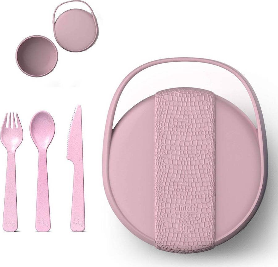 Hip Clutch Lunchbox met Bestek met Bakje met Etui Ocean Bound Plastic Roze