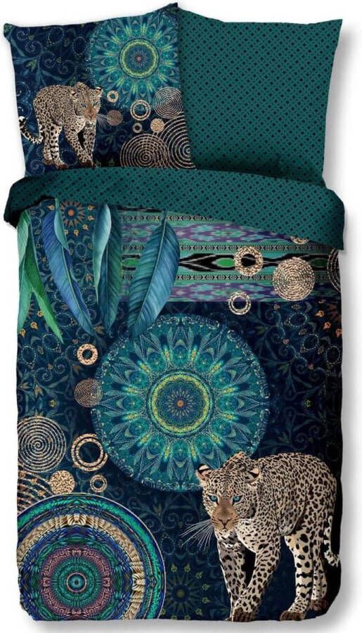 Hip Tweezijdig te gebruiken overtrekset Imena Mako-satijn 155x220 Rits Omkeerbaar Mandala Luipaard Petrol
