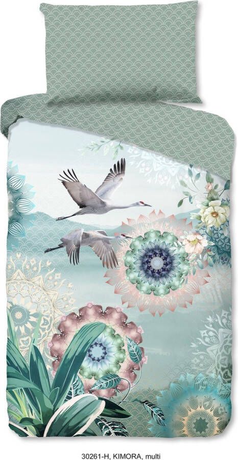 Hip Tweezijdig te gebruiken overtrekset Kimora Mako-satijn 135x200 Rits Omkeerbaar Mandala Vogel Groen