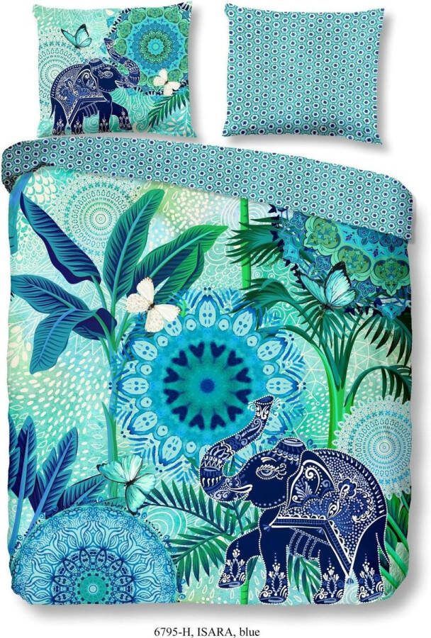 Hip Tweezijdig te gebruiken overtrekset Isara Mako-satijn 135x200 Rits Omkeerbaar Mandala Olifant Blauw