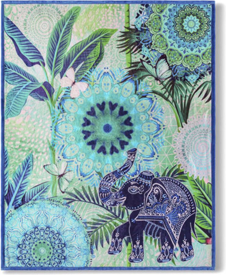 Hip Plaid Isara Zacht knuffeldeken 130x160 cm omkeerbaar mandala olifant blauw