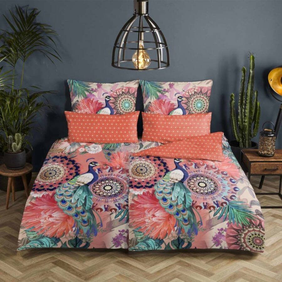Hip Tweezijdig te gebruiken overtrekset Lynouk Mako-satijn 135x200 Rits Omkeerbaar Mandala Kleurrijk Oranje