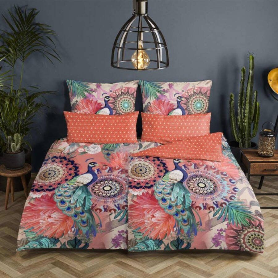 Hip Tweezijdig te gebruiken overtrekset Lynouk Mako-satijn 135x200 Rits Omkeerbaar Mandala Kleurrijk Oranje