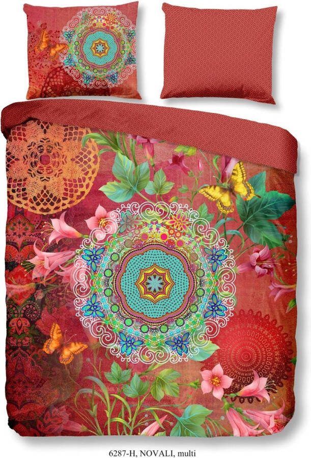 Hip Tweezijdig te gebruiken overtrekset Novali Mako-satijn 135x200 Rits Omkeerbaar Mandala Bloemen Terracotta