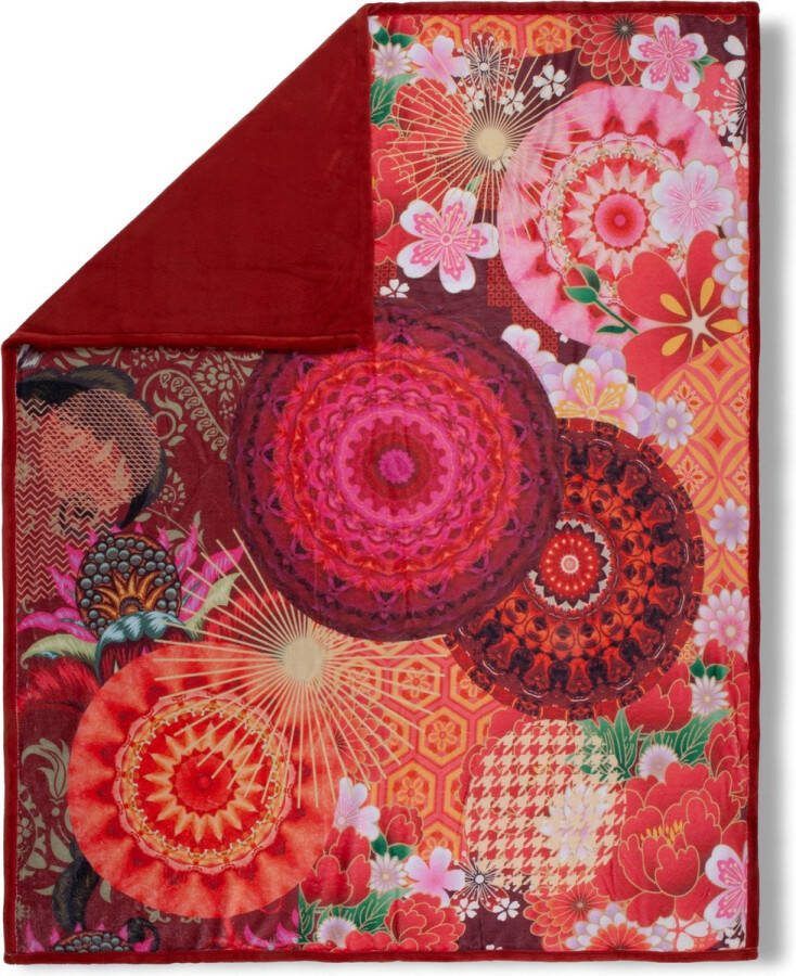 Hip Plaid YUKI Zeer zacht knuffeldeken 130x160 cm omkeerbaar mandala kleurrijk rood