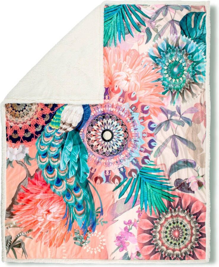 Hip Plaid Ximena Zeer zacht knuffeldeken 130x160 cm omkeerbaar mandala kleurrijk pauw