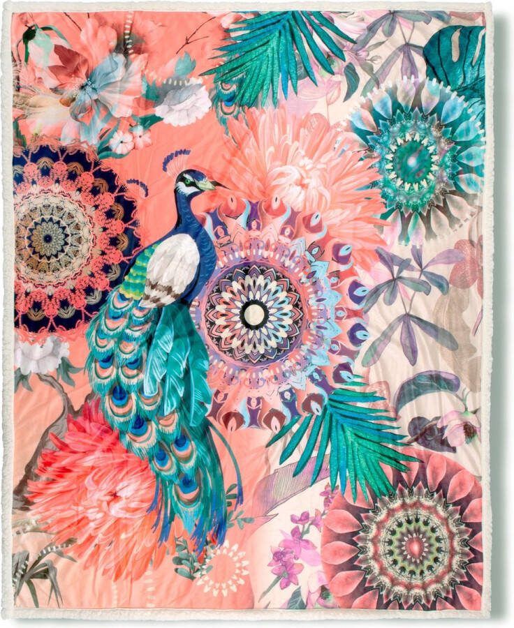 Hip Plaid Ximena Zeer zacht knuffeldeken 130x160 cm omkeerbaar mandala kleurrijk pauw