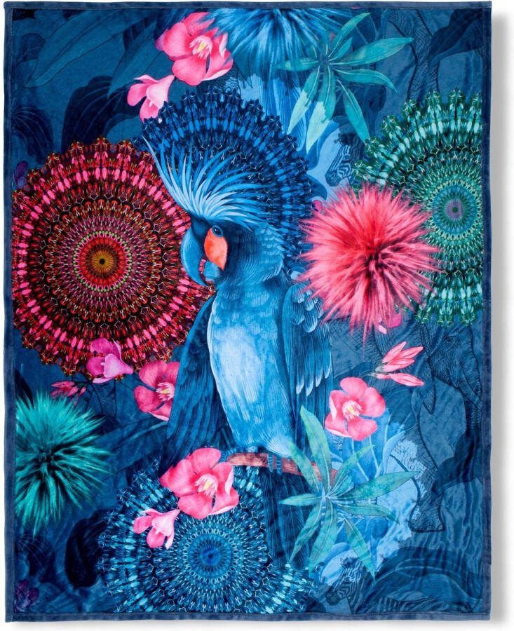 Hip Plaid Ofelia Zacht knuffeldeken 130x160 cm omkeerbaar mandala papegaai blauw