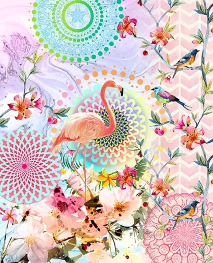 Hip Plaid Polyester nr.6281 Multi 130x160cm- Flamingo Maat: 130x160cm