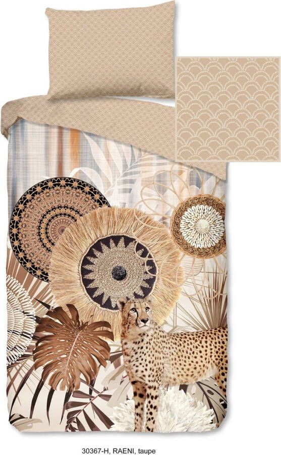 Hip Tweezijdig te gebruiken overtrekset Raeni Mako-satijn 135x200 Rits Omkeerbaar Mandala Luipaard Zand