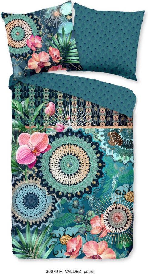 Hip Tweezijdig te gebruiken overtrekset Valdez Mako-satijn 135x200 Rits Omkeerbaar Mandala Petrol
