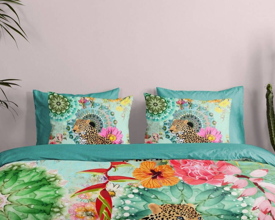 Hip Tweezijdig te gebruiken overtrekset Ximena Mako-satijn 135x200 Rits Omkeerbaar Mandala Kleurrijk Turquoise