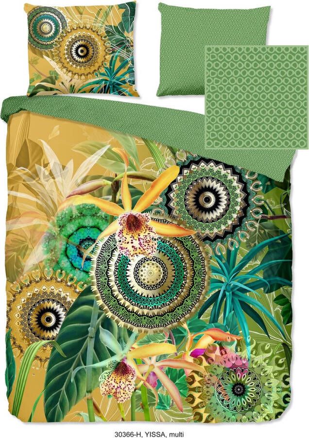 Hip Tweezijdig te gebruiken overtrekset Yissa Mako-satijn 135x200 Rits Omkeerbaar Mandala Kleurrijk Groen