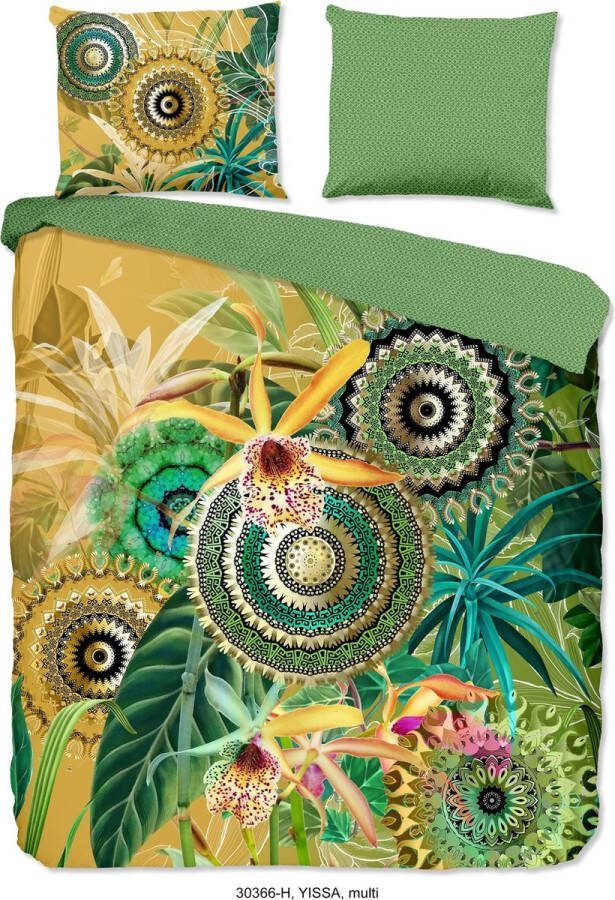 Hip Tweezijdig te gebruiken overtrekset Yissa Mako-satijn 135x200 Rits Omkeerbaar Mandala Kleurrijk Groen