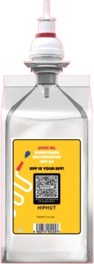 HIPHOT HIPHPOT Zonnebrandcrème 1 liter – 1000ML – factor 30 waterbestendig – voor dispenser – navulling – 2500 doses