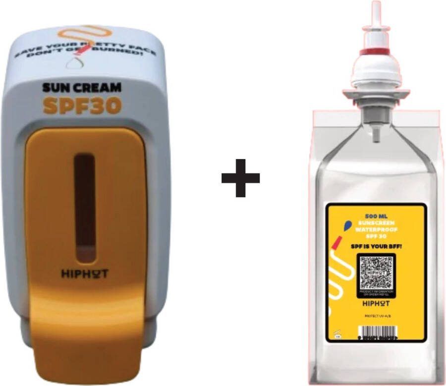 HIPHOT Mini Zonnebrandcrème Dispenser Engels + 1 2 liter zonnebrandcrème factor 30
