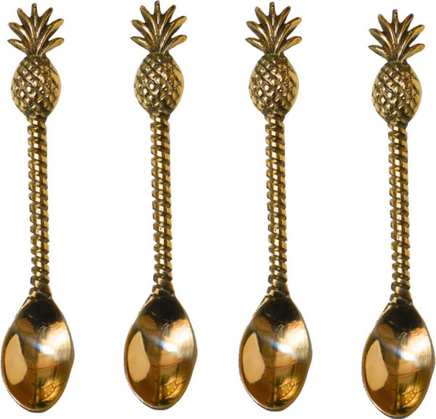Hippie Monkey Gouden ananas lepel Set van 4 Pineapple spoon Koffielepel theelepel Hand made in Bali Goud