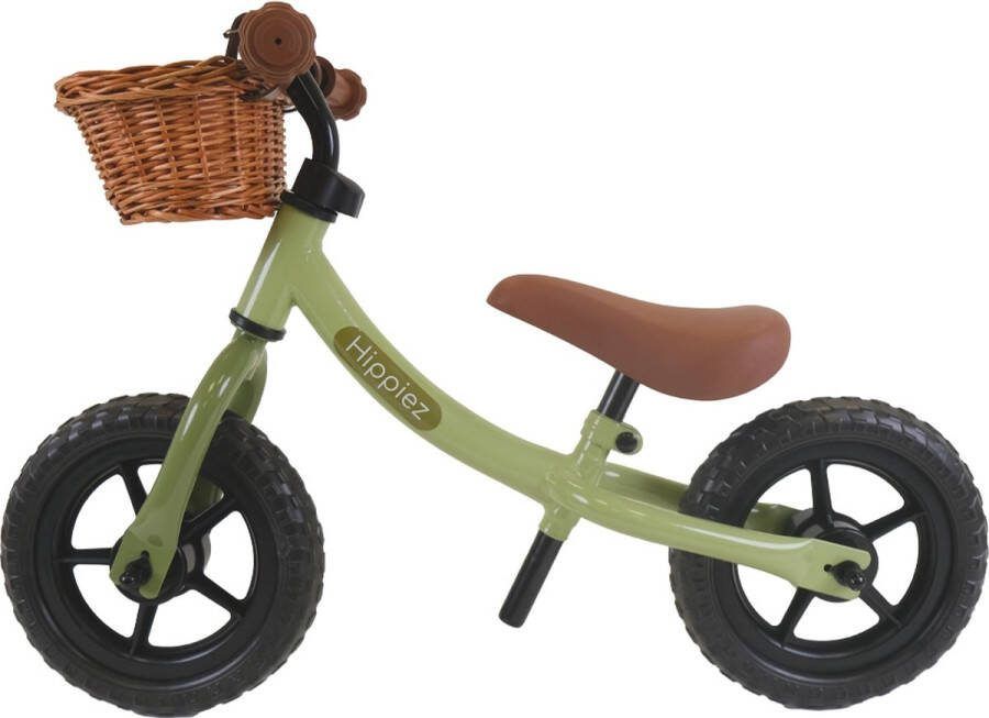 HIPPIEZ loopfiets Worker Old Green met mandje 2 jaar jongens en meisjes metaal groen