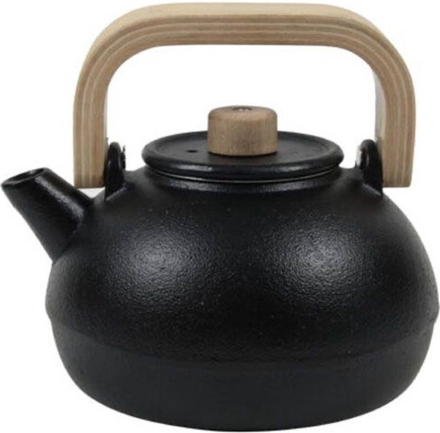 HIT Gietijzeren Theepot 1 Liter Bamboe handvat 17 x 17 x 16 cm Zwart