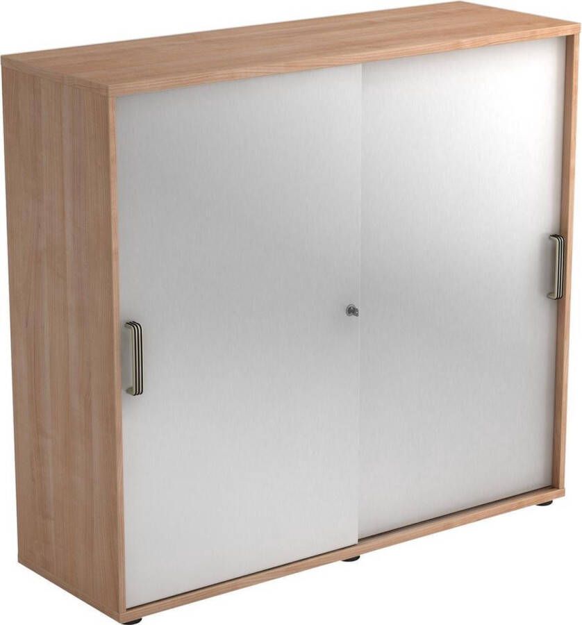 Hjh OFFICE PRO Schuifdeurkast Walnoot Zilver 120 x 40 x 110 cm Beta 1753S