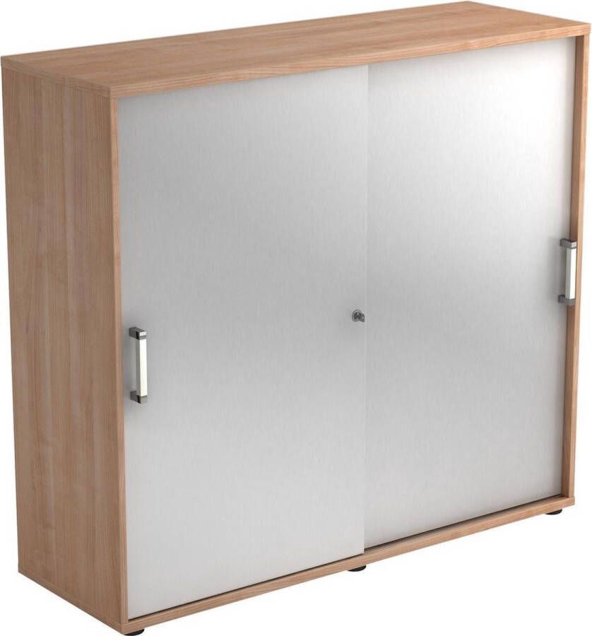 Hjh OFFICE PRO Schuifdeurkast Walnoot Zilver 120 x 40 x 110 cm Beta 1753S