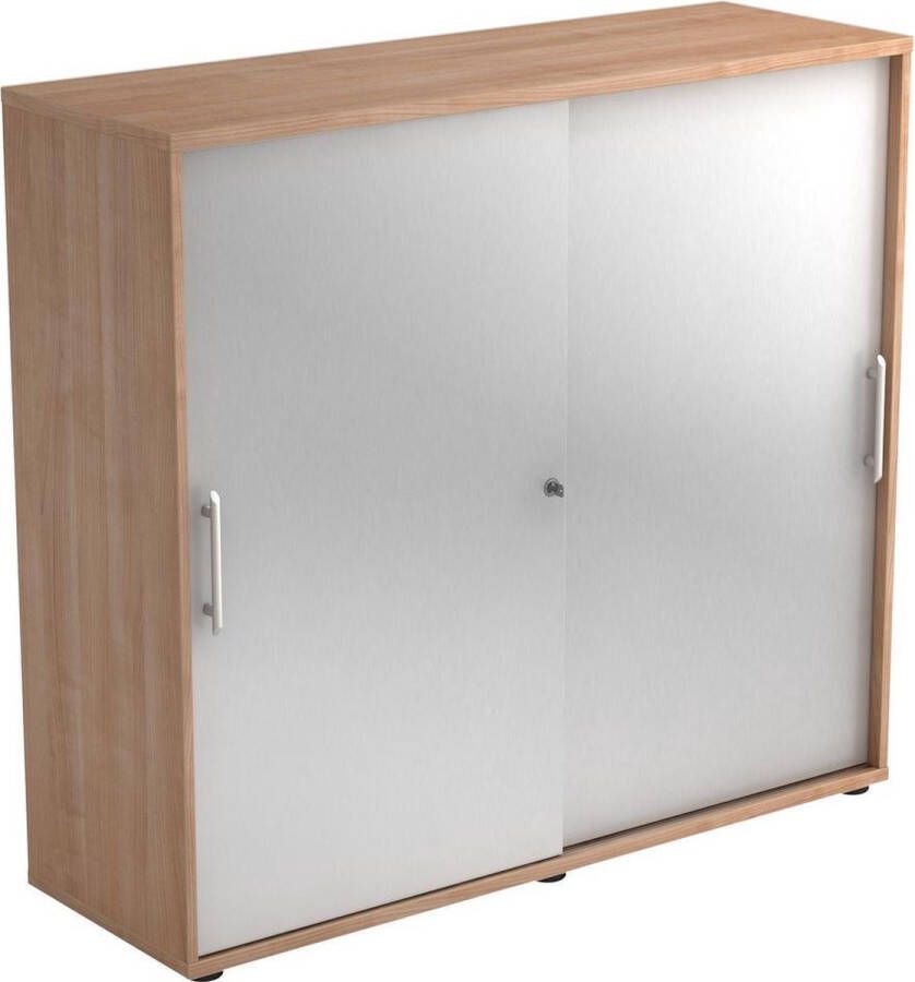 Hjh OFFICE PRO Schuifdeurkast Walnoot Zilver 120 x 40 x 110 cm Beta 1753S