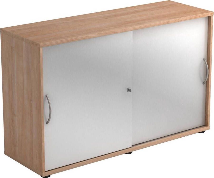 Hjh OFFICE PRO Schuifdeurkast Walnoot Zilver 120 x 40 x 74 8 cm Beta 1752S